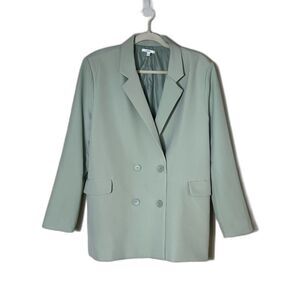 M N I Mint Green Lightweight Blazer Women Large Double Breasted